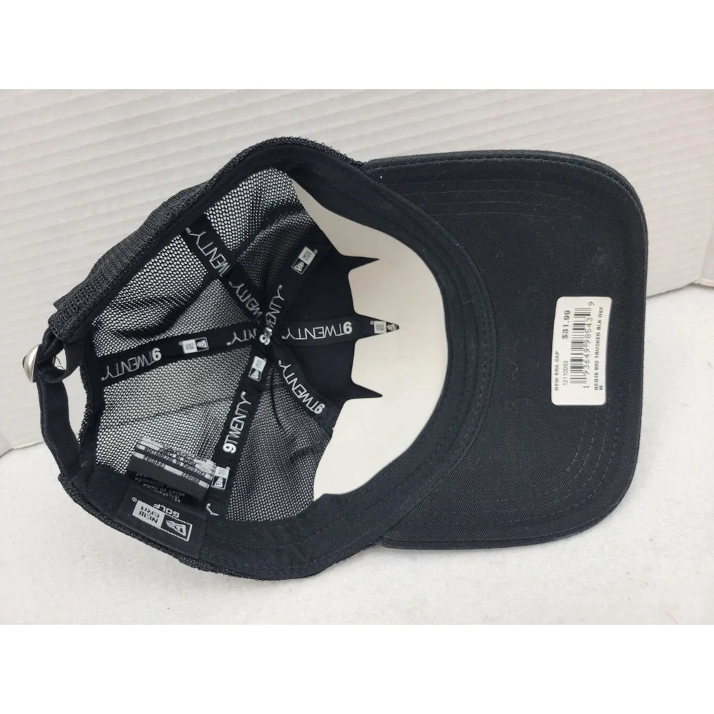 NWT New Era 9Twenty Golf Black‎ Trucker Strapback Logo Patch OSFM Hat Cap